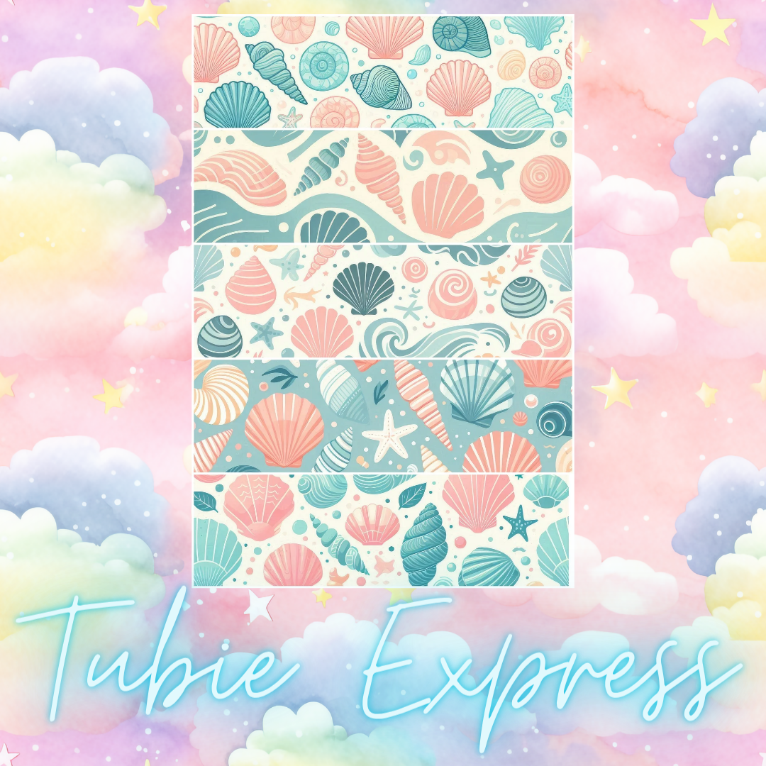 Pink and Teal seashells.