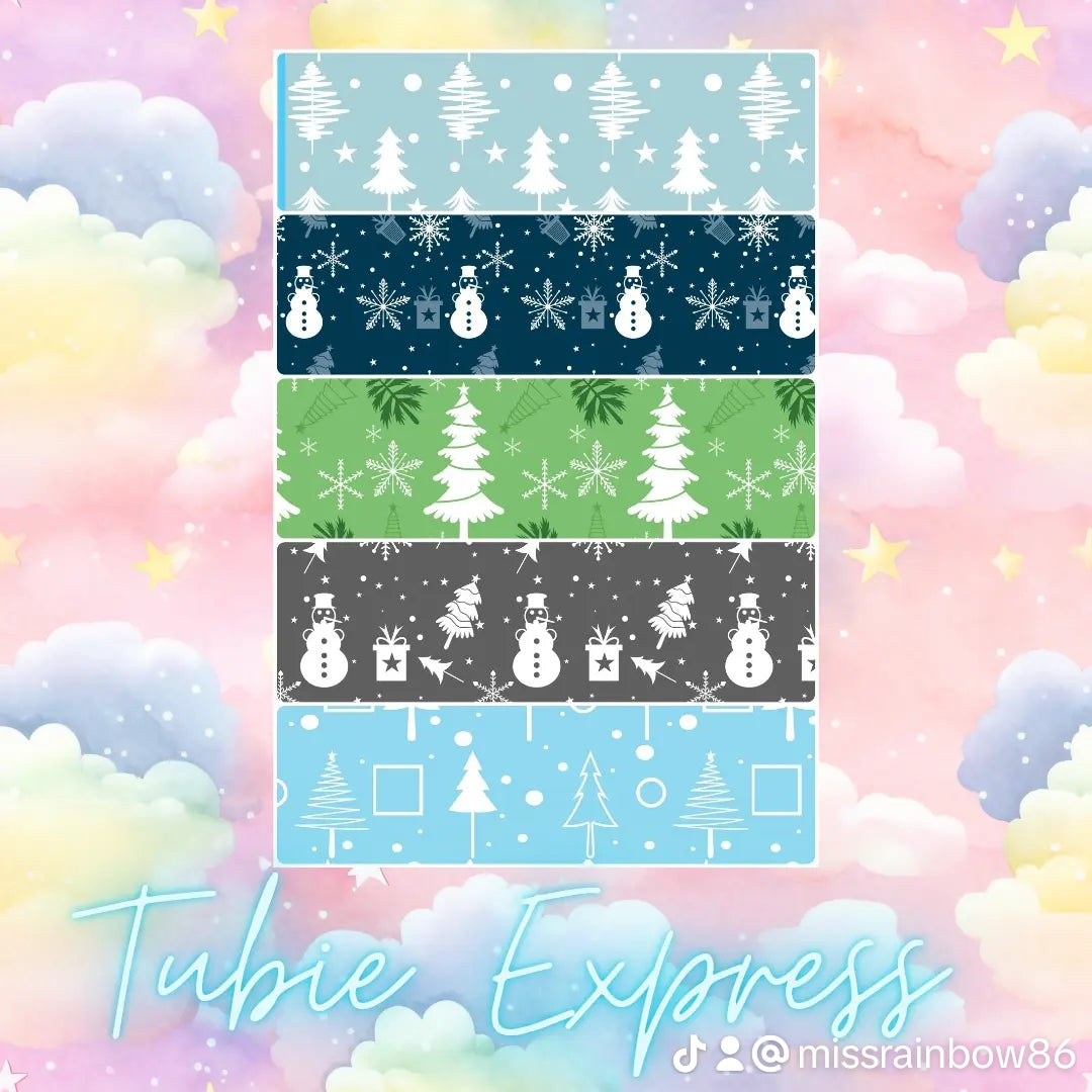 Christmas trees and snowmen