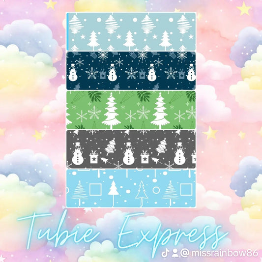 Christmas trees and snowmen